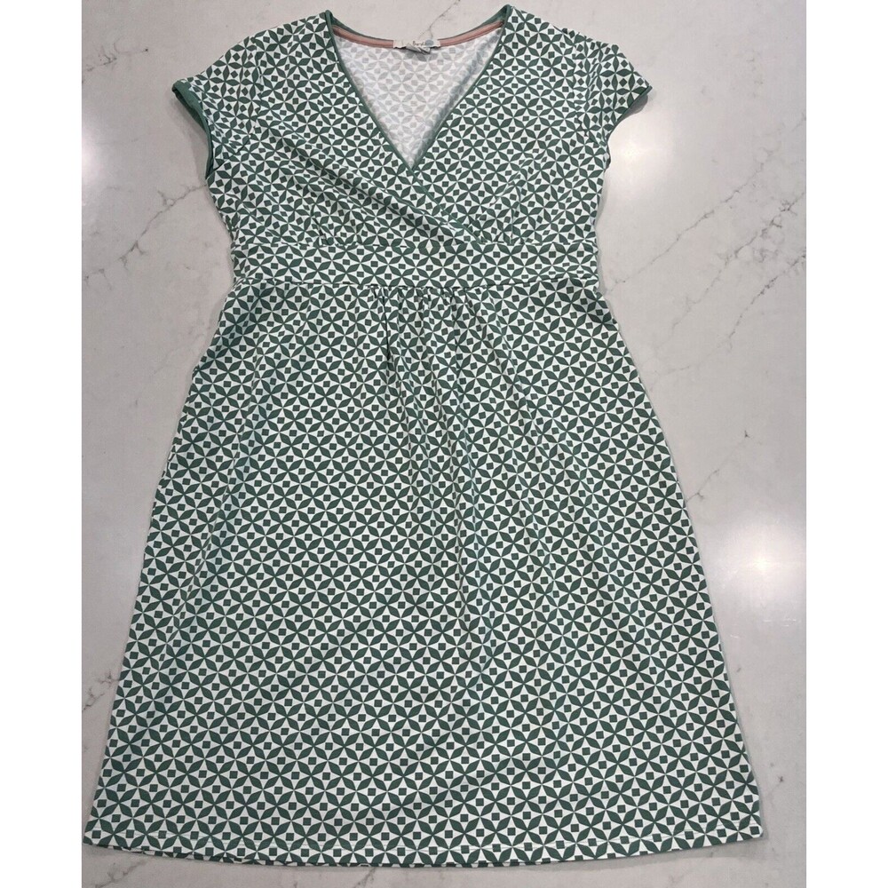 Boden Jenny Chalk Jersey Knit Dress Womens Sz 6P Geometric Print Stretch Green‎